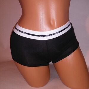 Victoria Secret Panty Shortie Small Black White Banded Logo Trim 2015 Collection